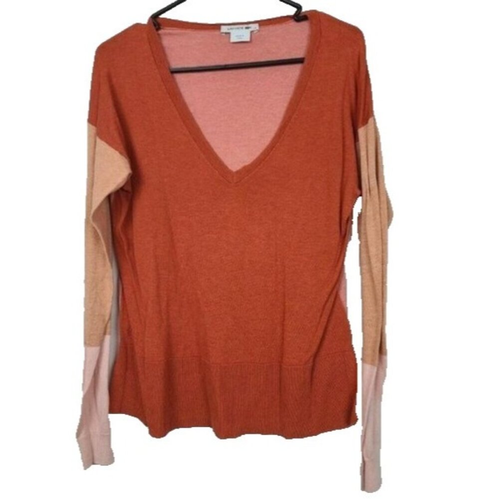 Lacoste Womens Sweater Size 38 XS Salmon Orange V-Neck Pullover Preppy Casual